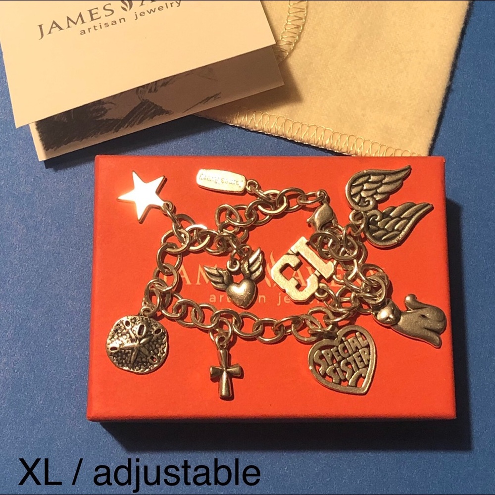 James Avery forged link charm bracelet & 9 charms
